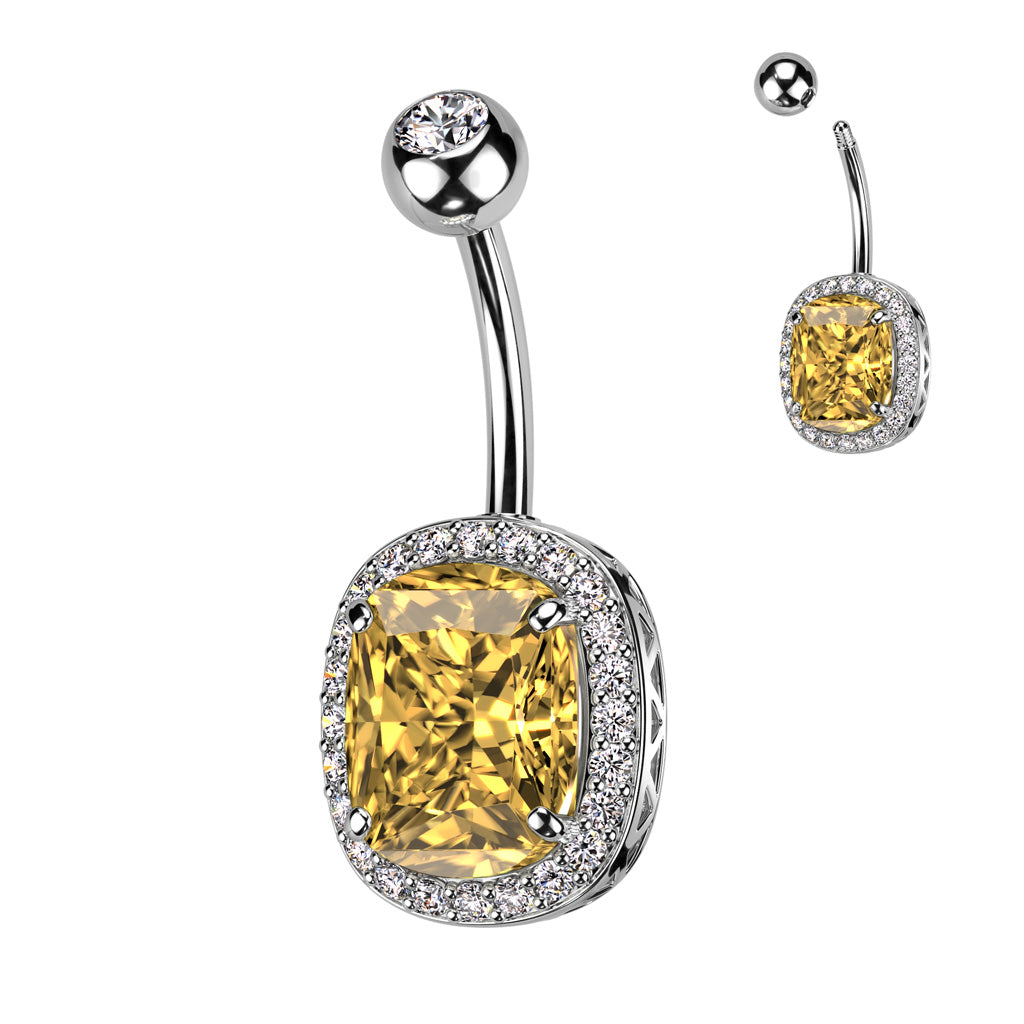 Radiant-Cut Crystal Halo Belly Ring 14g