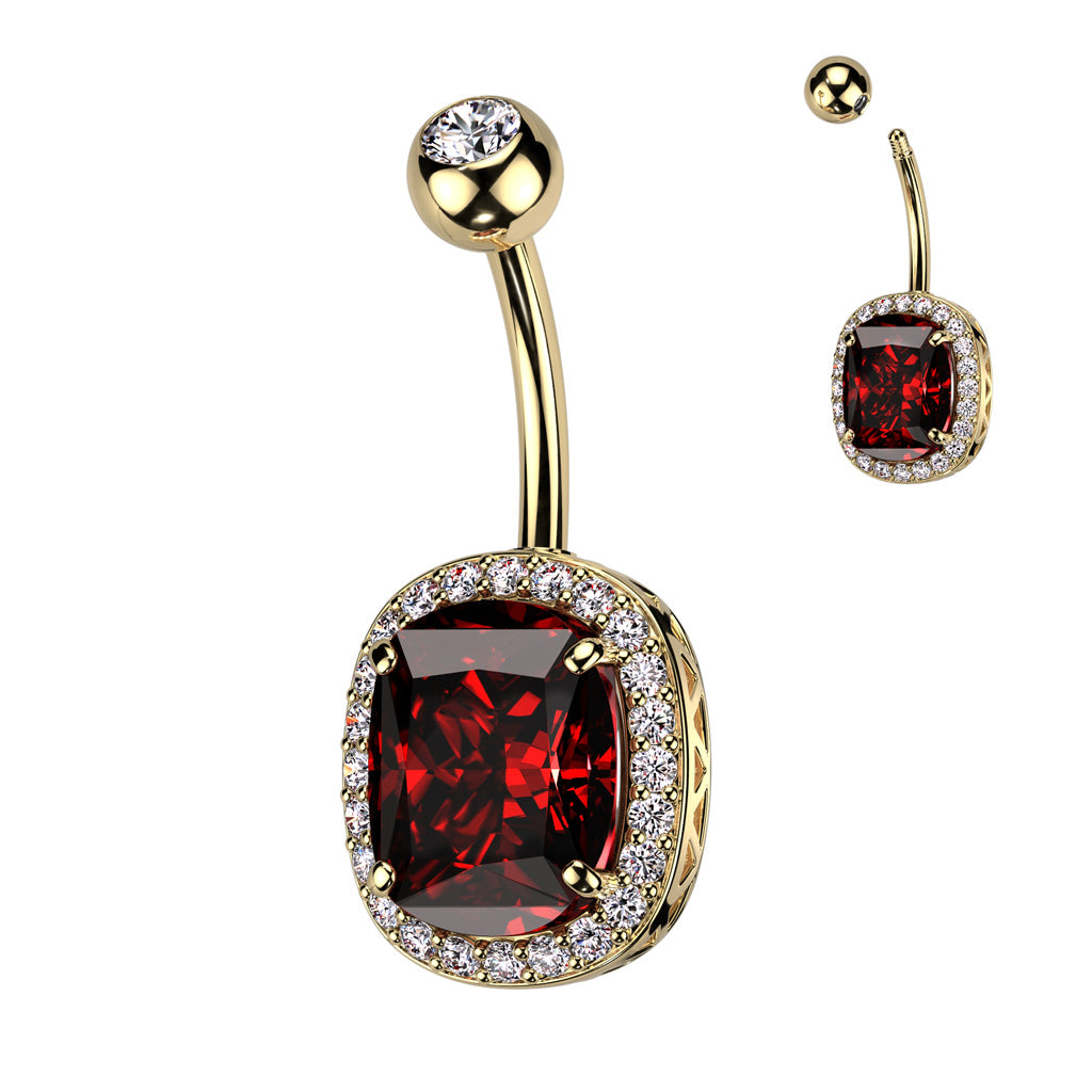 Radiant-Cut Crystal Halo Belly Ring 14g