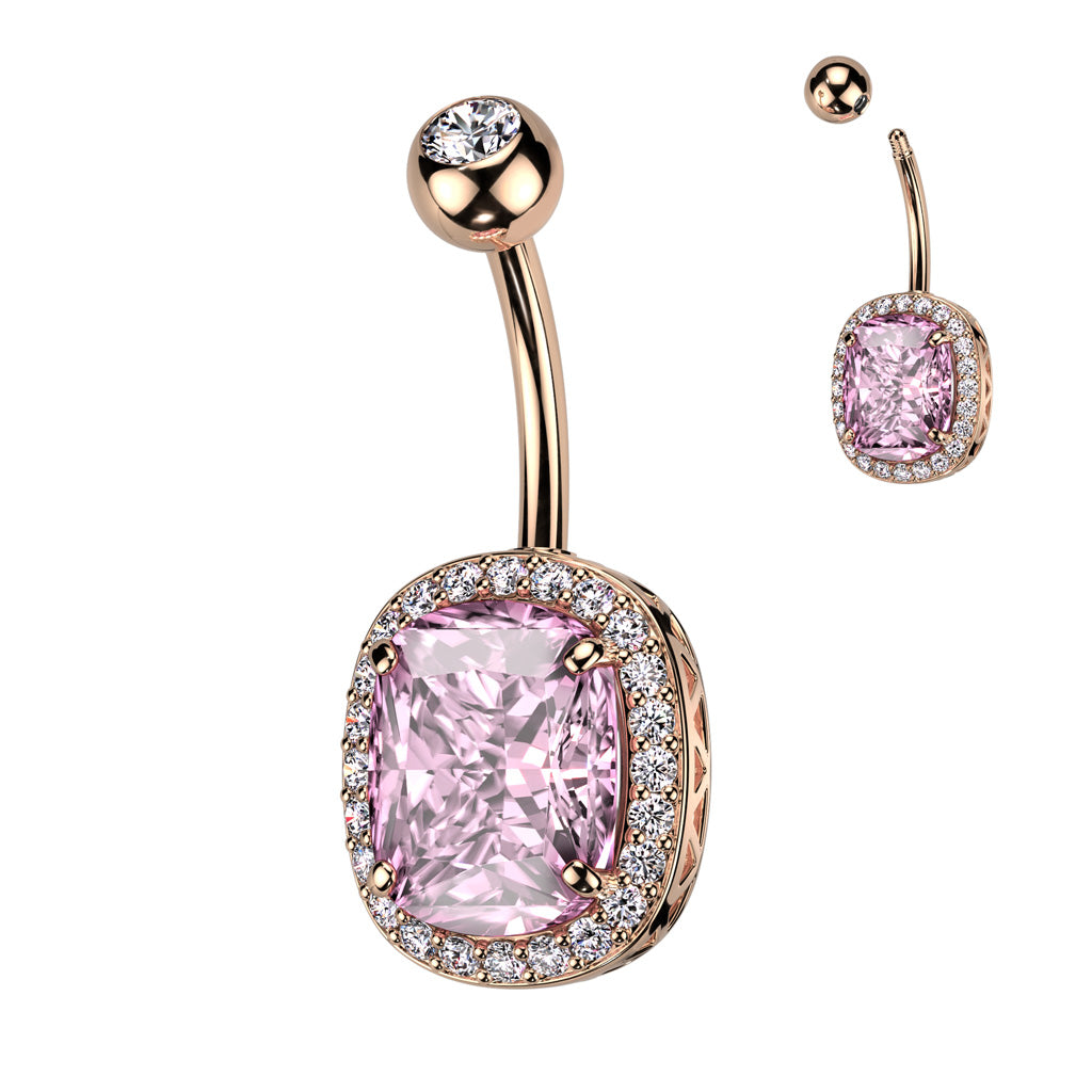 Radiant-Cut Crystal Halo Belly Ring 14g