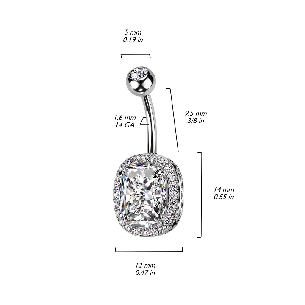 Radiant-Cut Crystal Halo Belly Ring 14g