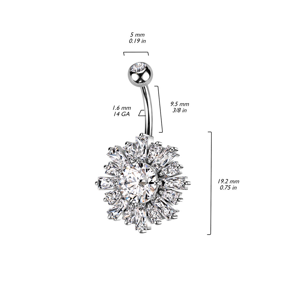 PREMIUM Square Cut Claw-Set Crystal Flower Navel Barbell 14g