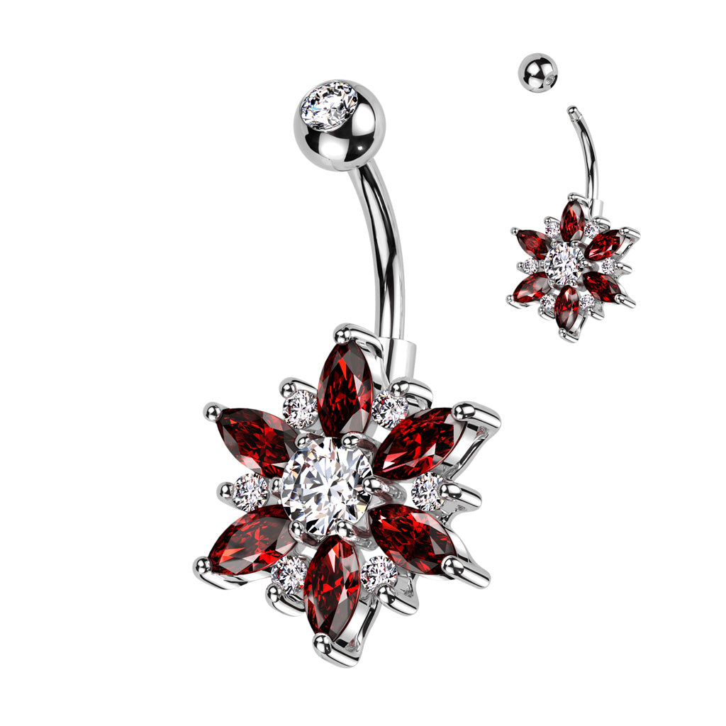 PREMIUM Crystal Flower Blossom Navel Barbell 14g