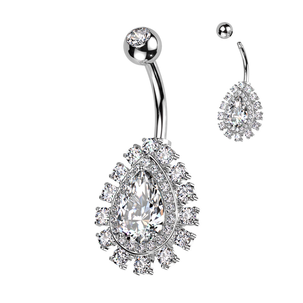 Teardrop Double Crystal Halo Belly Ring 14g