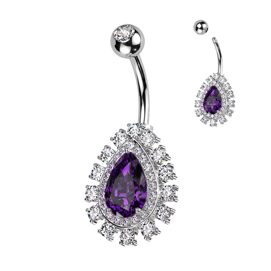 Teardrop Double Crystal Halo Belly Ring 14g