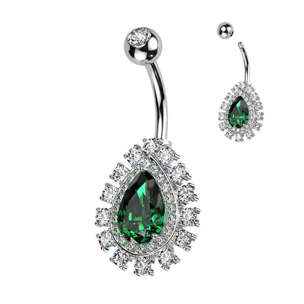 Teardrop Double Crystal Halo Belly Ring 14g