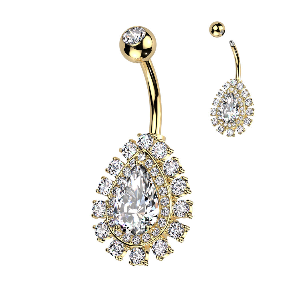 Teardrop Double Crystal Halo Belly Ring 14g