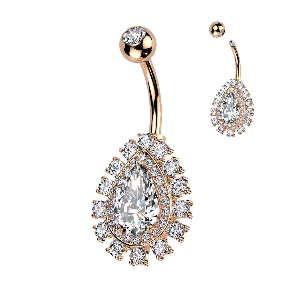 Teardrop Double Crystal Halo Belly Ring 14g