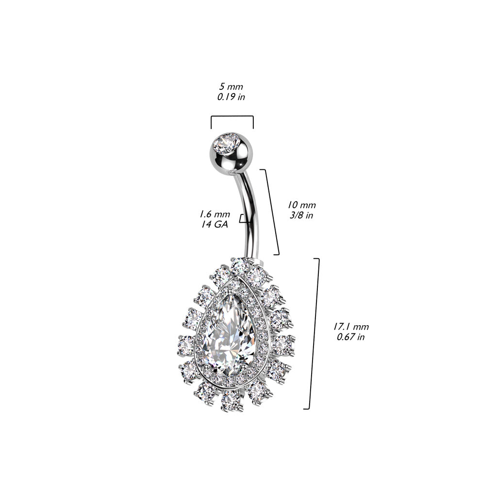 Teardrop Double Crystal Halo Belly Ring 14g