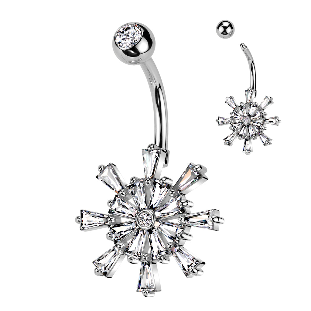 Baguette Crystal Snowflake Belly Ring 14g