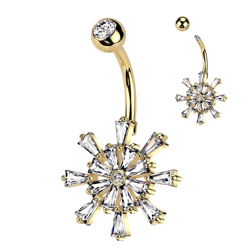 Baguette Crystal Snowflake Belly Ring 14g