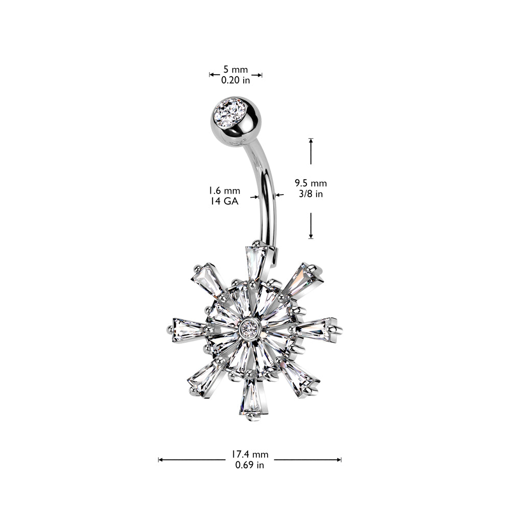 Baguette Crystal Snowflake Belly Ring 14g