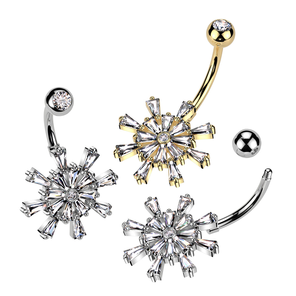 Baguette Crystal Snowflake Belly Ring 14g
