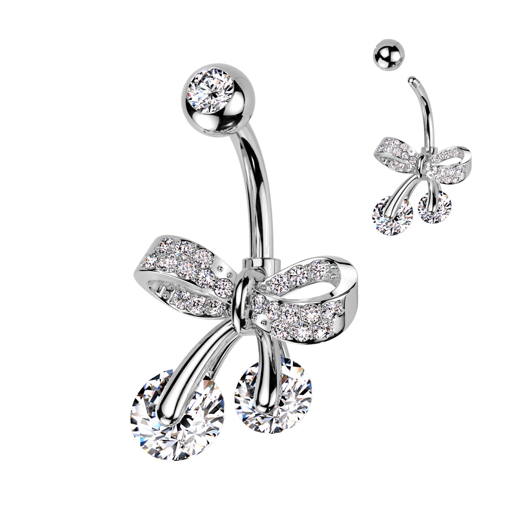 Crystal Bow Cherry Belly Ring 14g