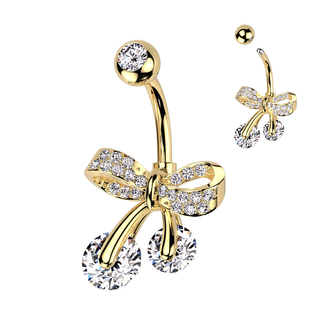 Crystal Bow Cherry Belly Ring 14g