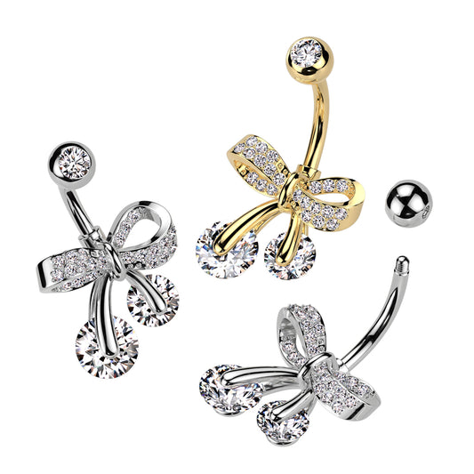 Crystal Bow Cherry Belly Ring 14g