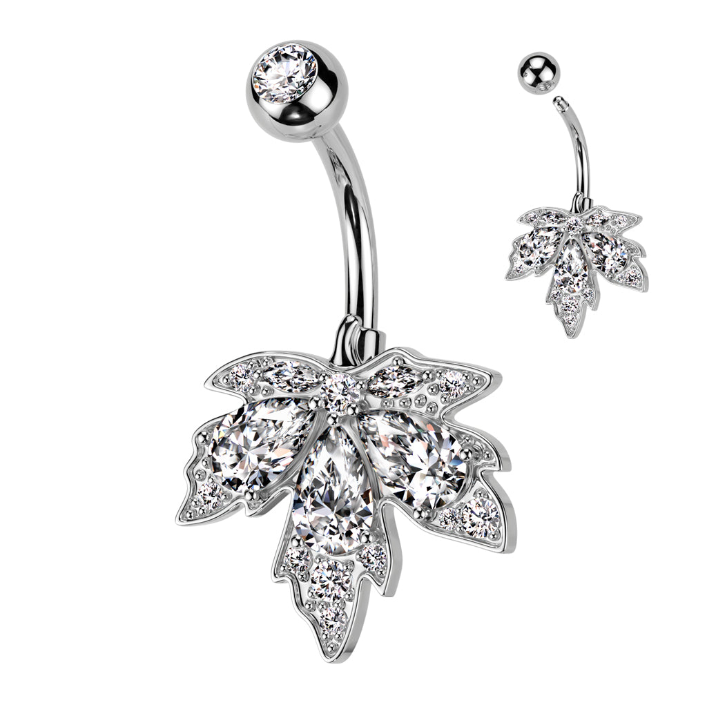 Crystal Maple Leaf Belly Ring 14g