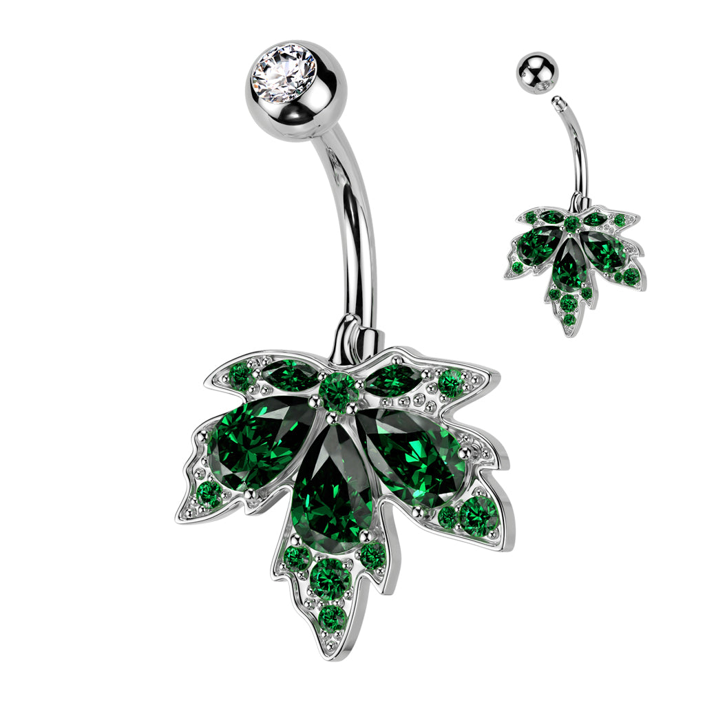 Crystal Maple Leaf Belly Ring 14g