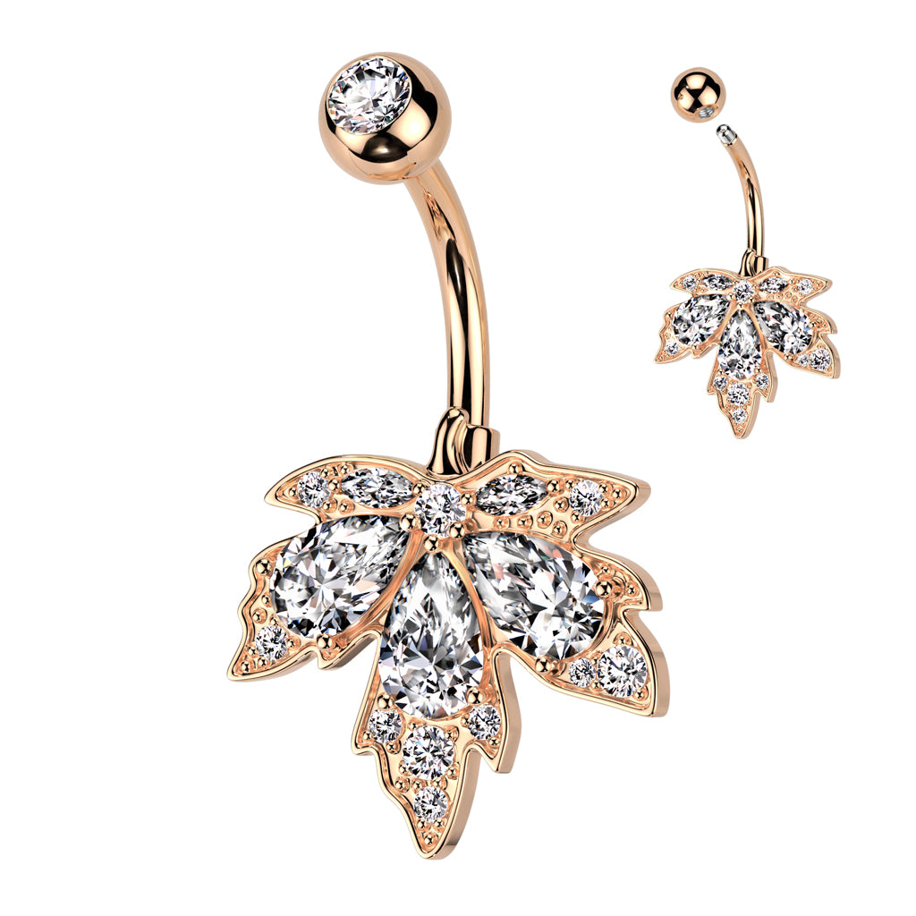 Crystal Maple Leaf Belly Ring 14g