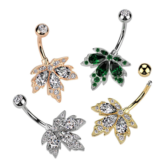 Crystal Maple Leaf Belly Ring 14g