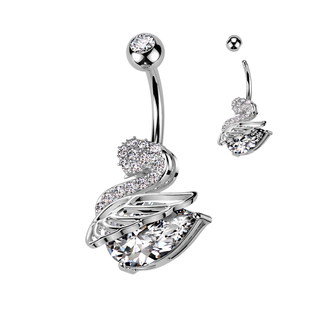 Crystal Swan Belly Ring 14g