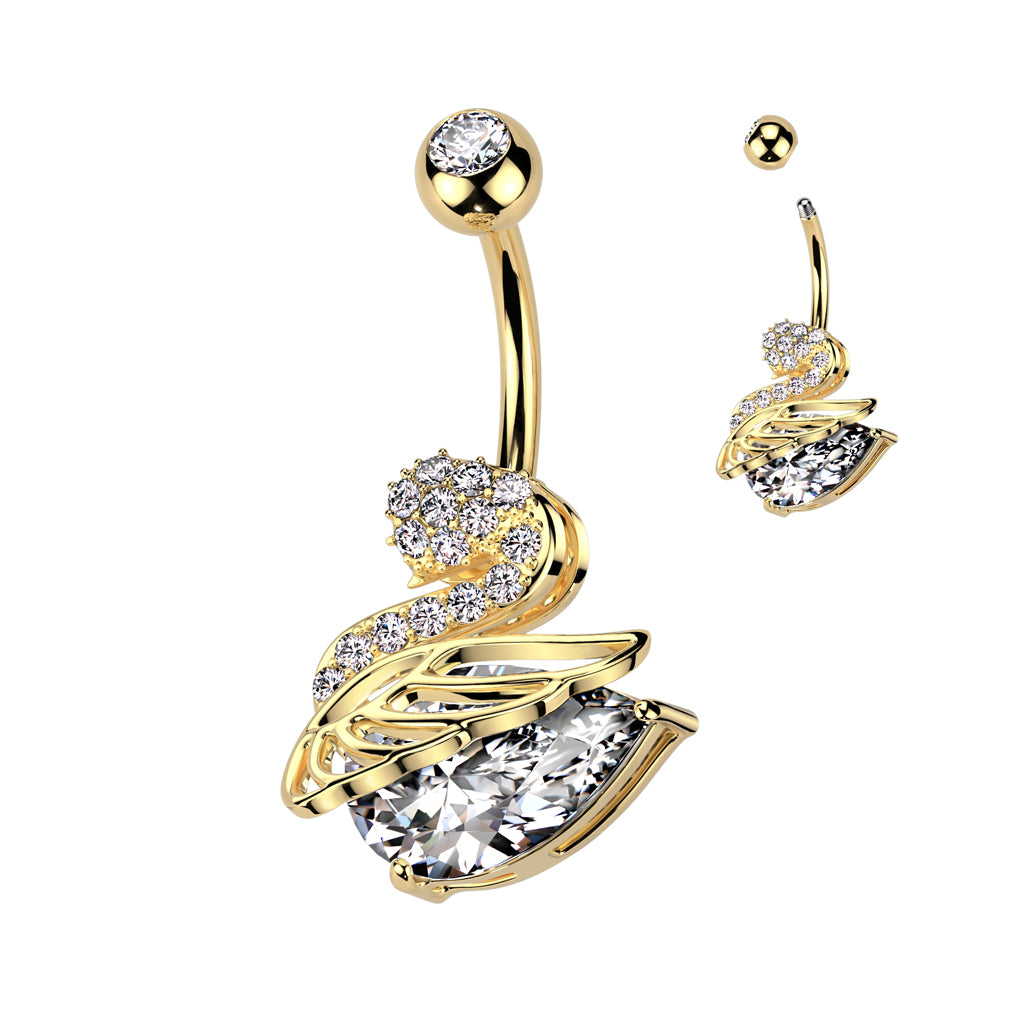 Crystal Swan Belly Ring 14g