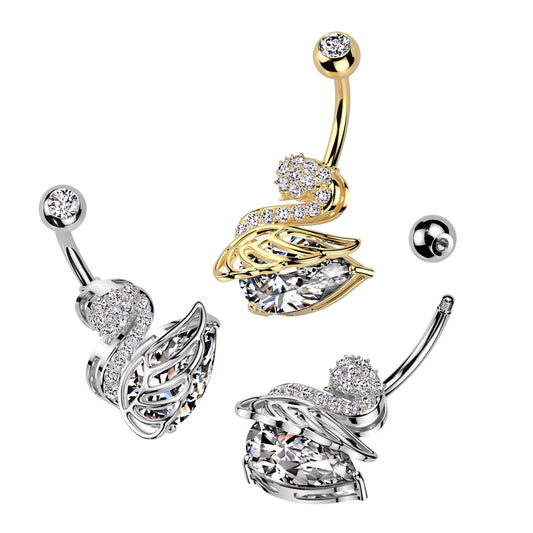 Crystal Swan Belly Ring 14g