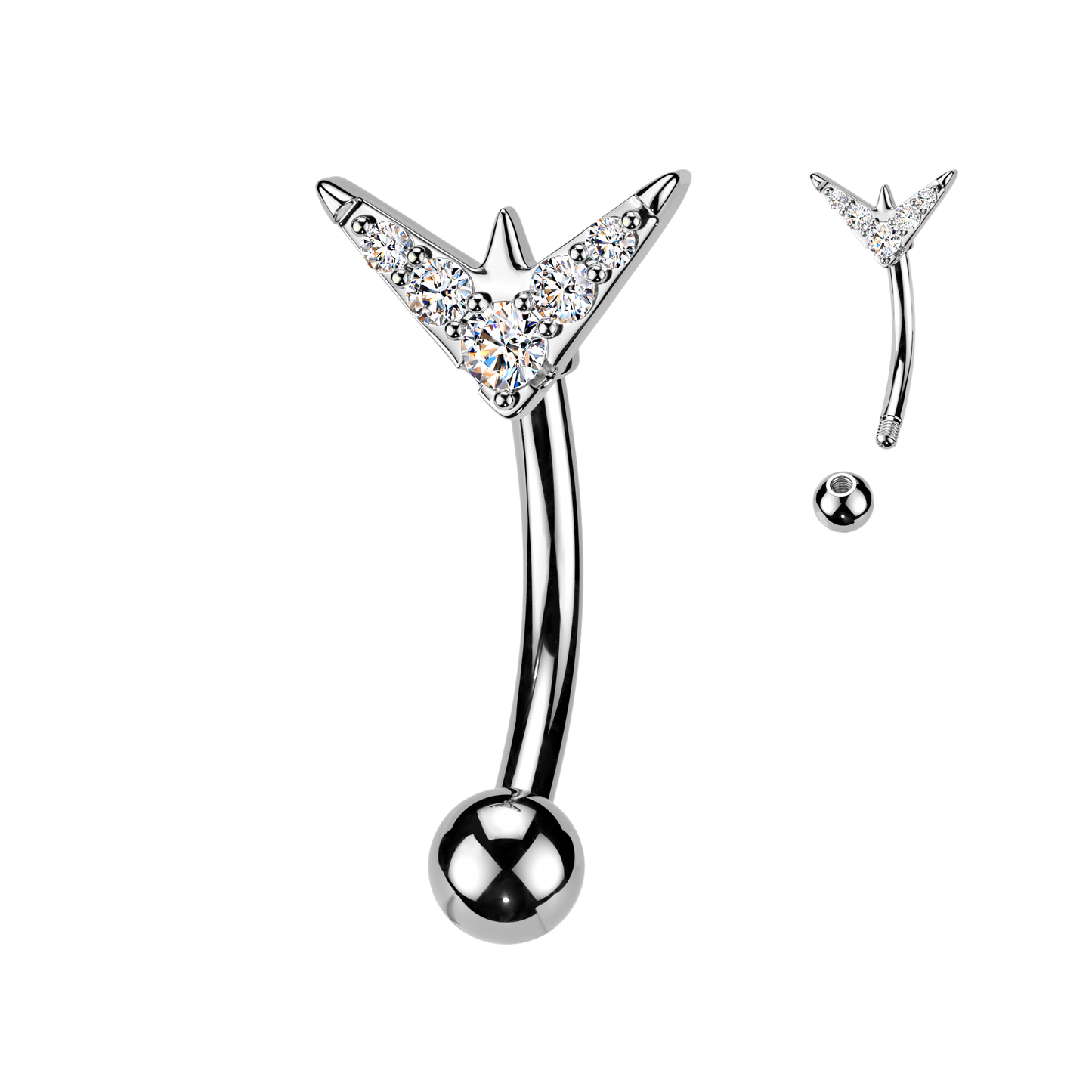 V-Shaped Twinkle Navel Barbell 14g