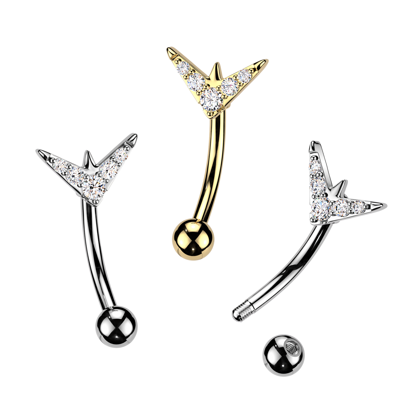 V-Shaped Twinkle Navel Barbell 14g