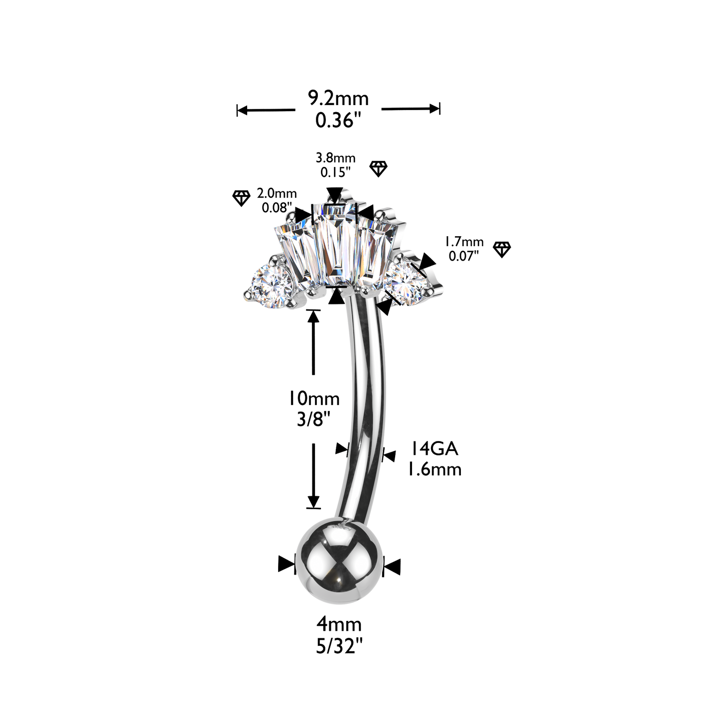 Crystal Baguette-Cut Navel Barbell 14g