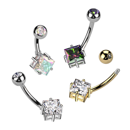 Premium Diamond Cut Crystal Navel Barbell 14g