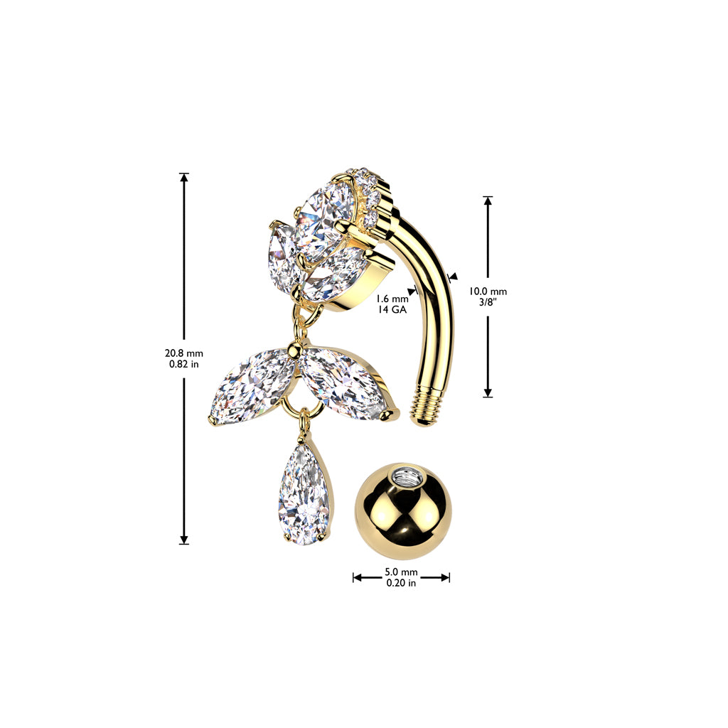 Premium G23 Titanium Lotus Bloom Inverted Navel Barbell 14g