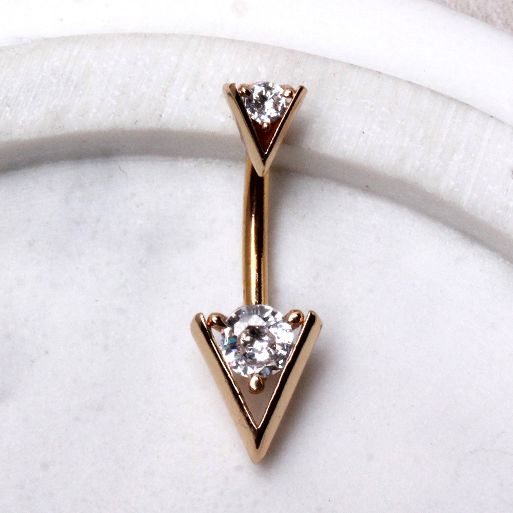 Triangle Claw-Set Crystal Navel Barbell 14g