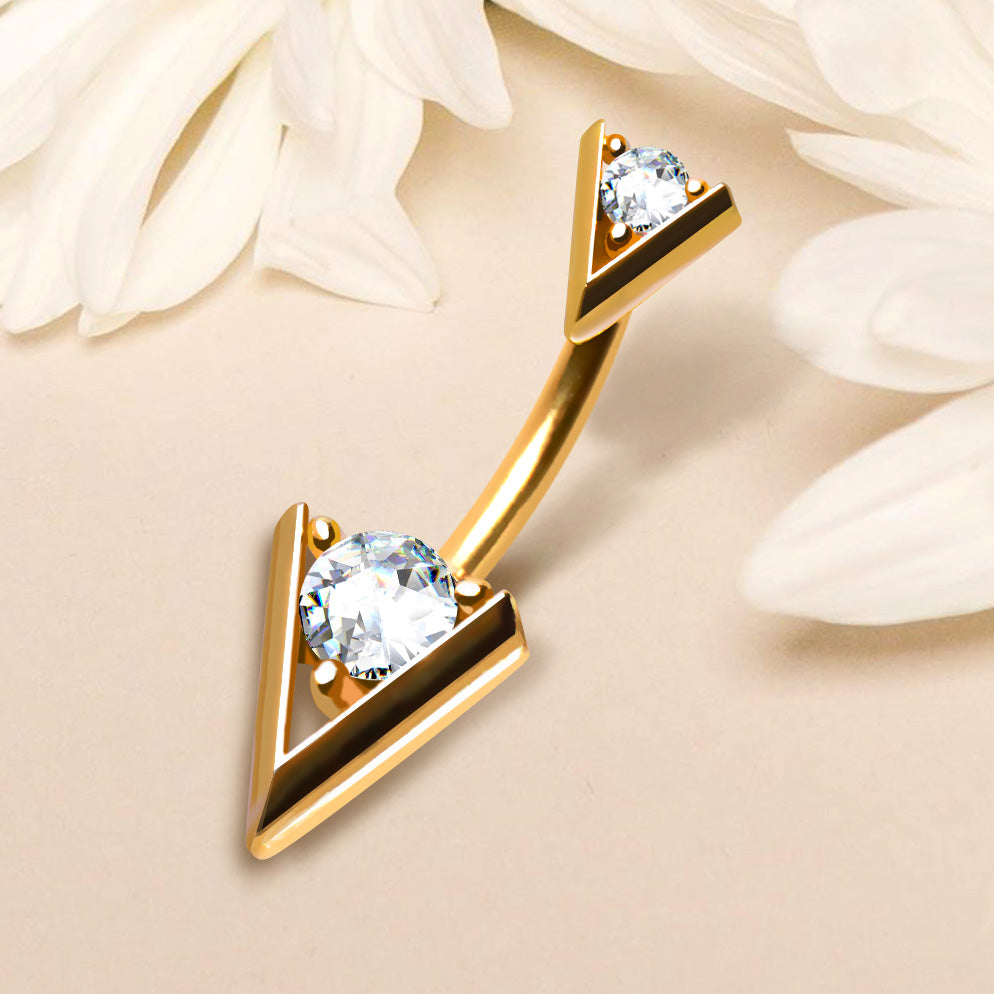 Triangle Claw-Set Crystal Navel Barbell 14g