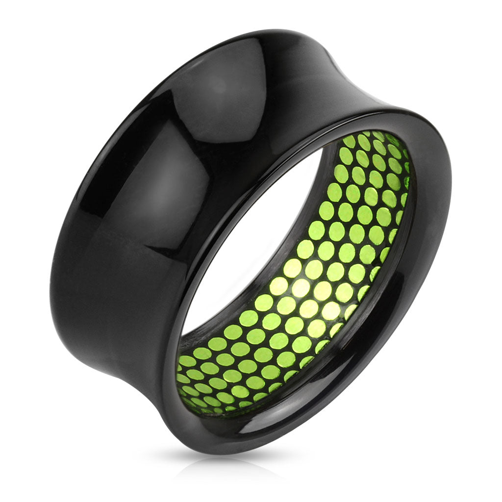 Lucite + Green Mesh Inlay Double Flare Tunnel 0g - 1"