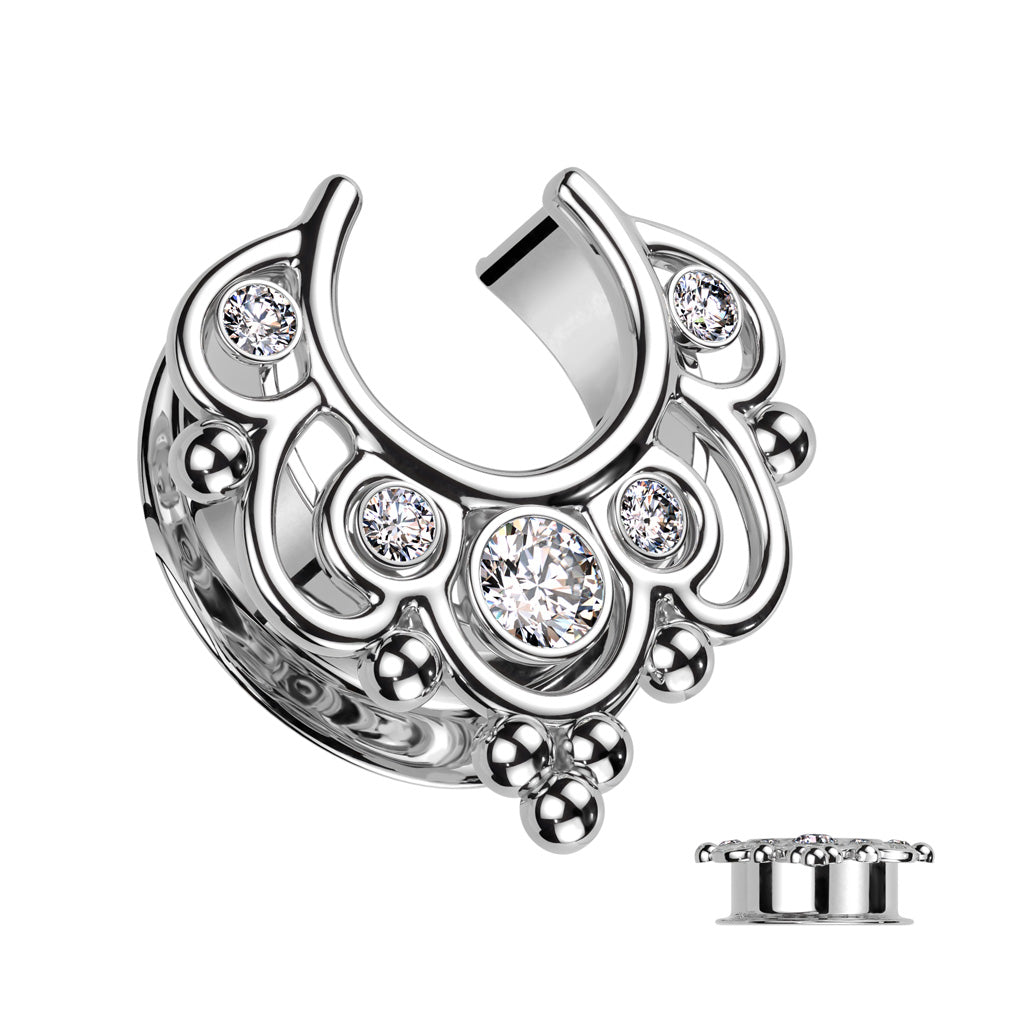 Surgical Steel Bezel-Set Crystal Granulated Tunnels 9/16" - 1"