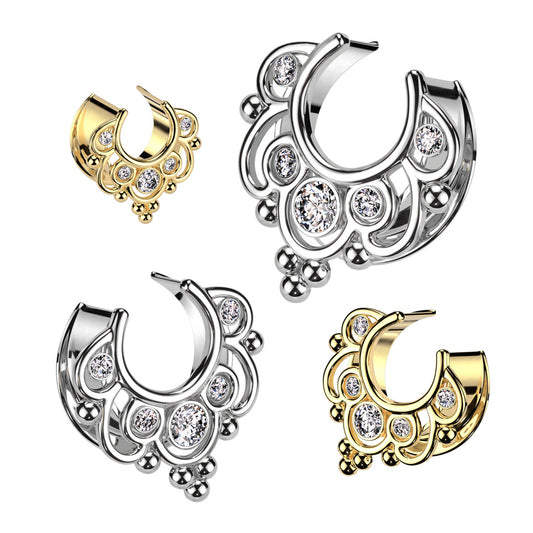 Surgical Steel Bezel-Set Crystal Granulated Tunnels 9/16" - 1"