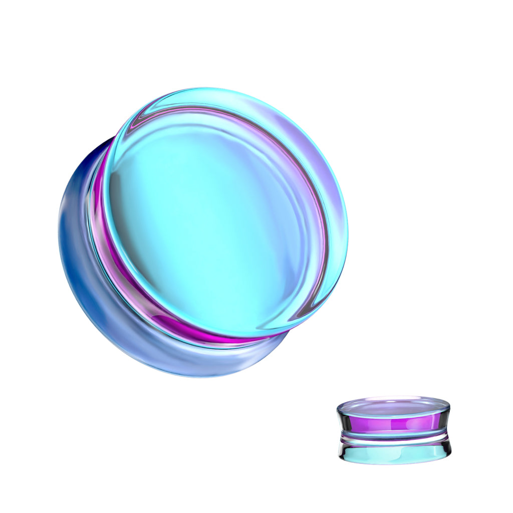 Aqua & Purple Iridescent Glass Double Flare Plugs 2g - 1"