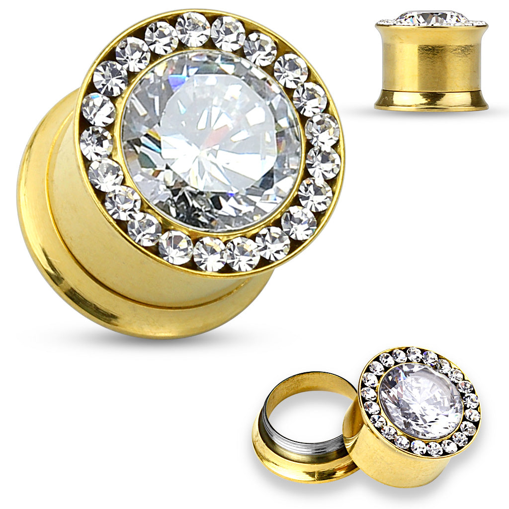Crystal Halo Bling Double Flare Plugs 2g - 1/2"