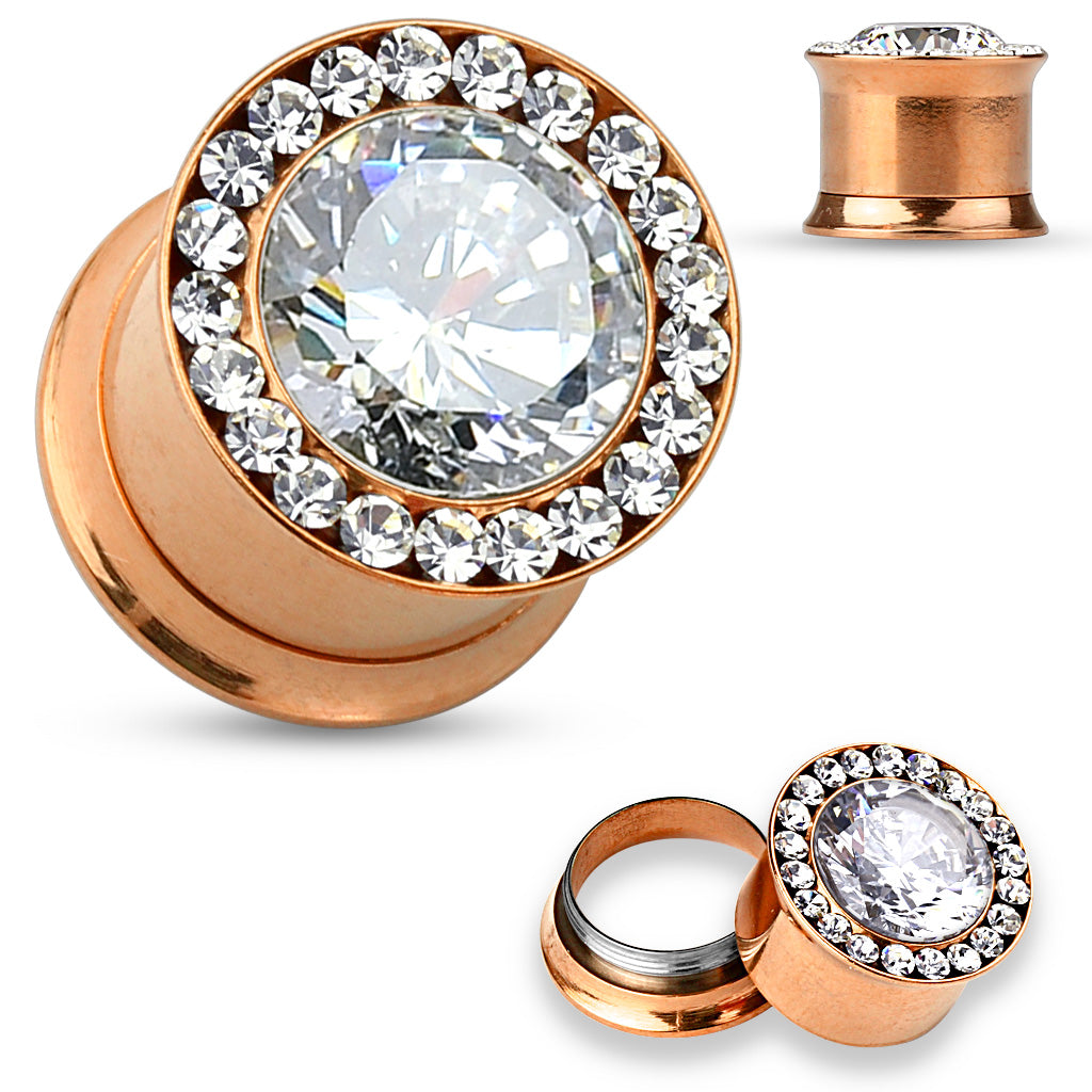 Crystal Halo Bling Double Flare Plugs 2g - 1/2"