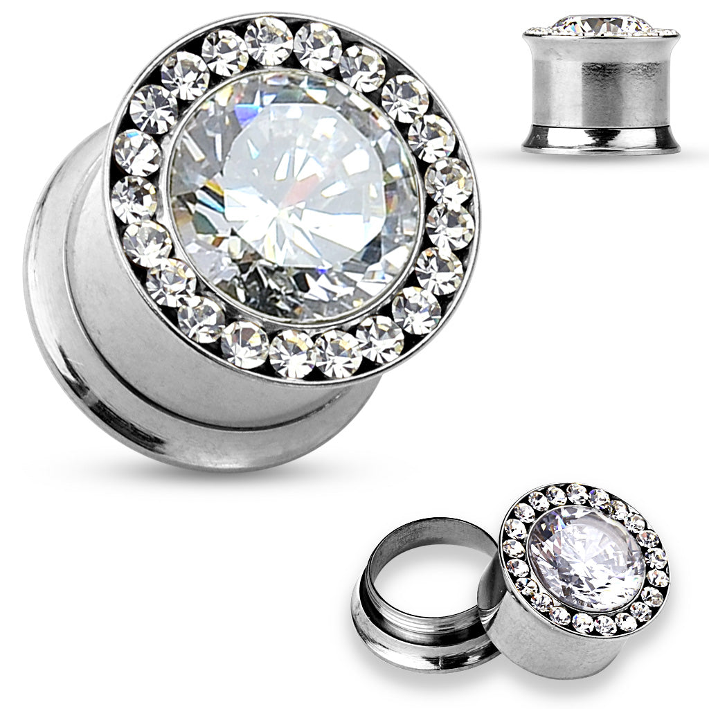 Crystal Halo Bling Double Flare Plugs 2g - 1/2"