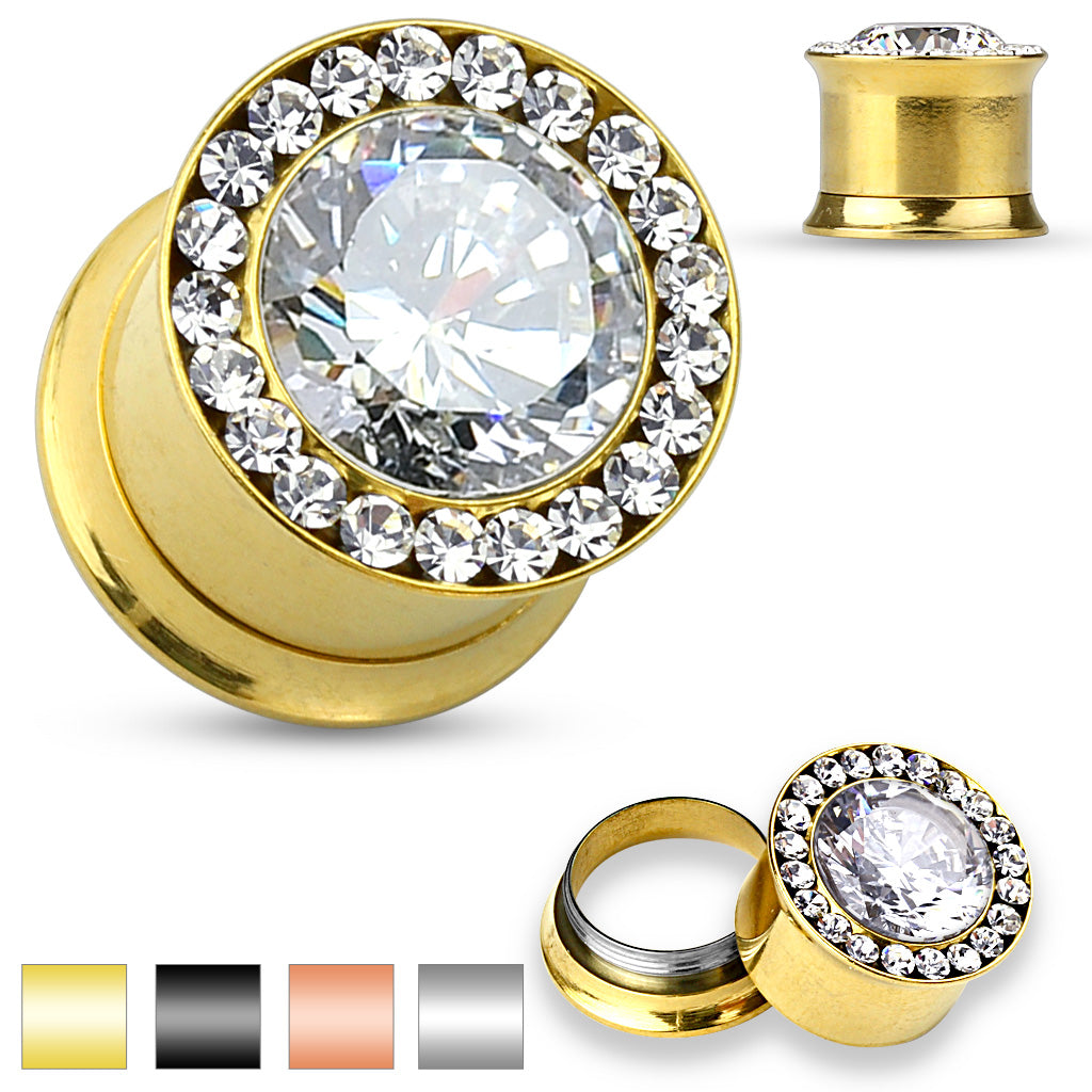 Crystal Halo Bling Double Flare Plugs 2g - 1/2"
