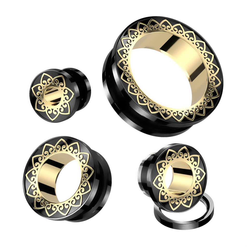 PVD Surgical Steel Golden Petalwheel Plugs 0g - 1"
