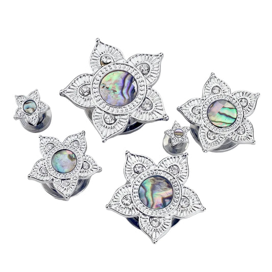 Abalone Shell Tribal Flower Machine Head Plugs 8g - 1/2"