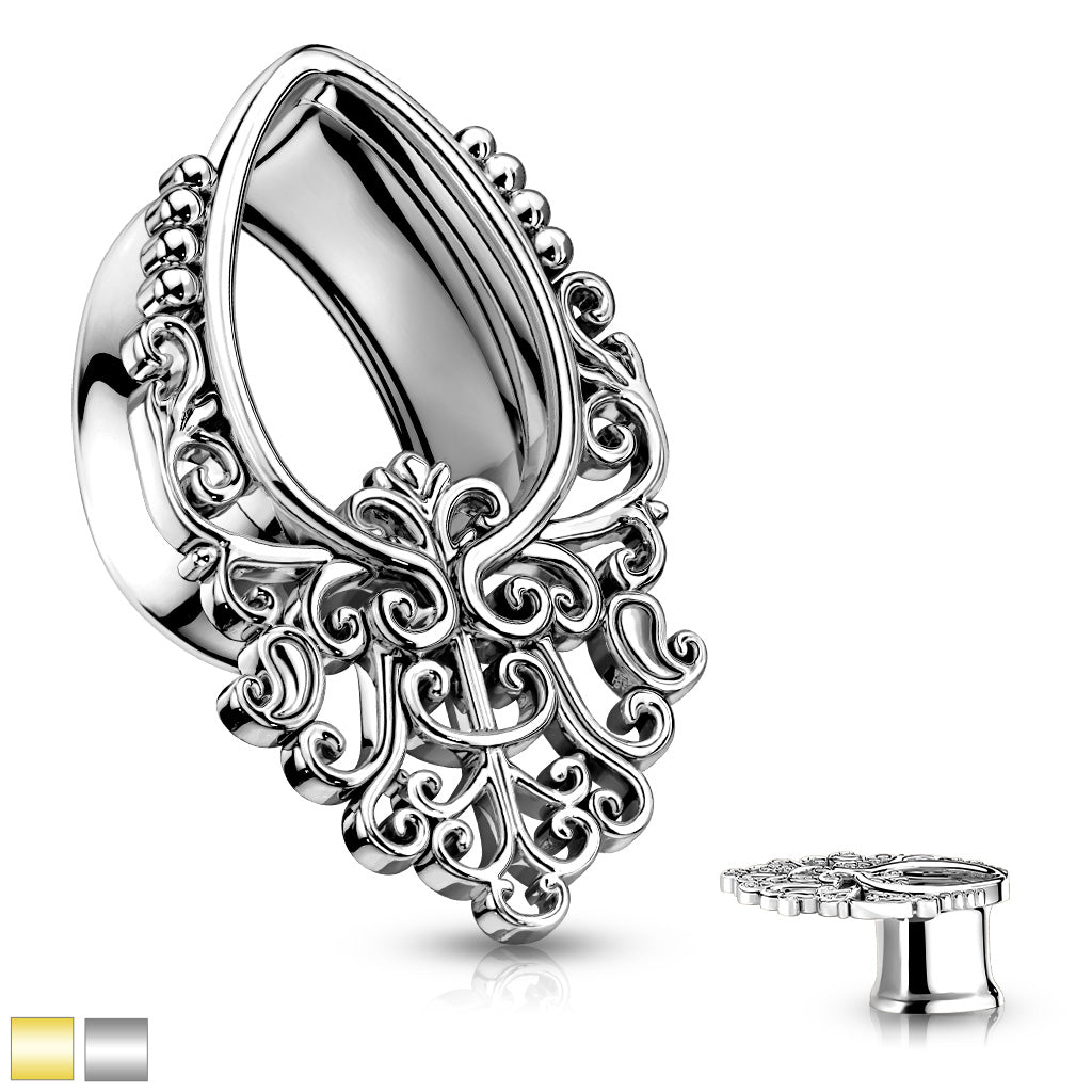 Victorian Filigree Teardrop Double Flare Tunnel 0g - 5/8"