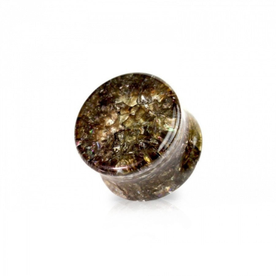 Round Smokey Crushed Glass Double Flare Plugs 2g - 1"