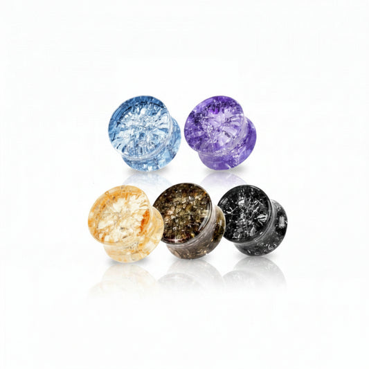 Round Smokey Crushed Glass Double Flare Plugs 2g - 1"