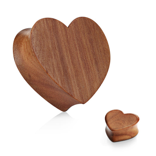 Red Cherry Wood Heart Double Flare Plugs 0g - 1"