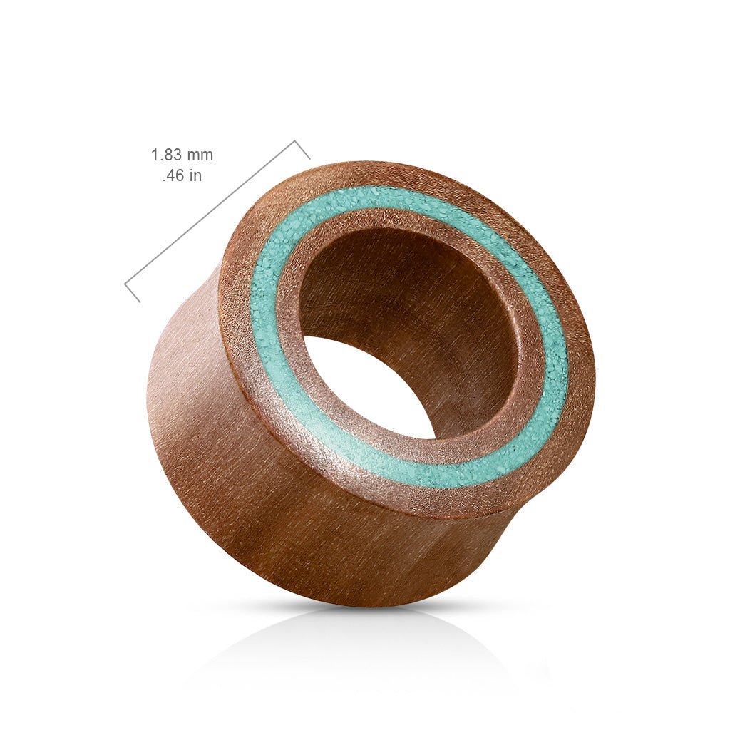 Sawo Wood Double Flare Tunnels with Crushed Turquoise 0g - 1"