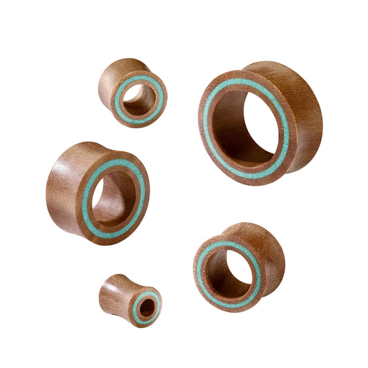 Sawo Wood Double Flare Tunnels with Crushed Turquoise 0g - 1"