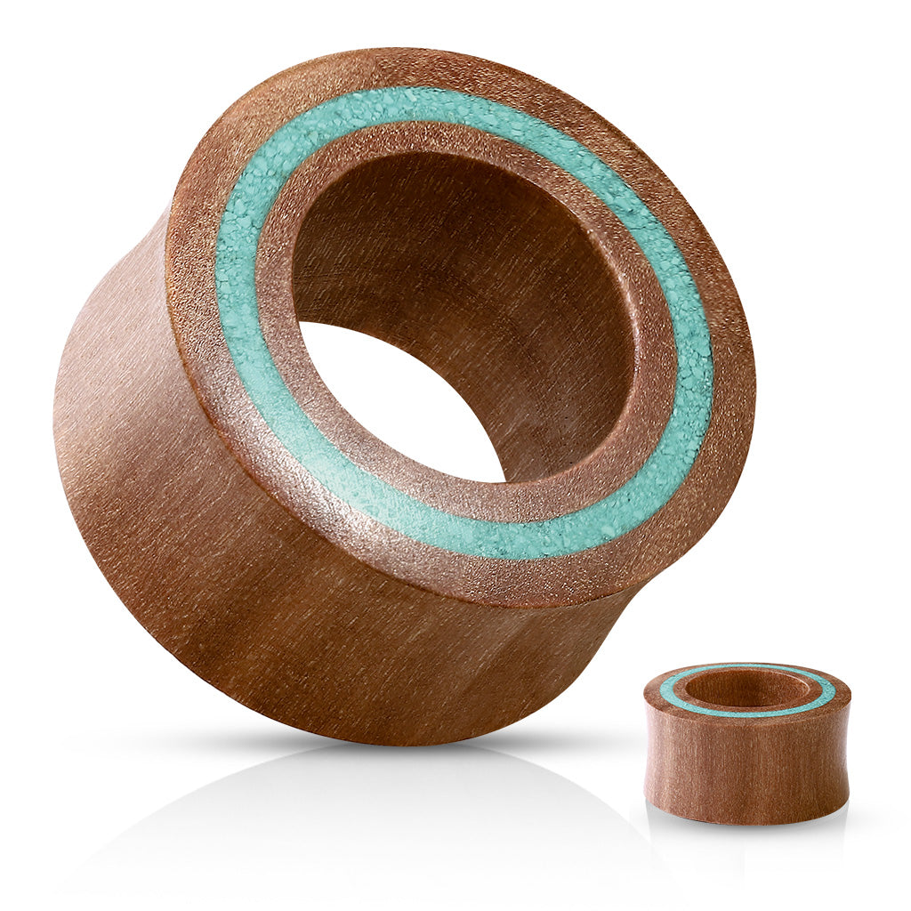 Sawo Wood Double Flare Tunnels with Crushed Turquoise 0g - 1"